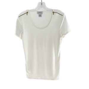 Carmen Marc Valvo Shoulder Zip Short Sleeve Scoop Neck Top White Size Medium